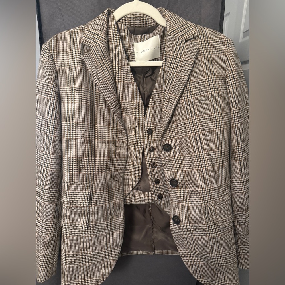 Andrea Tang houndstooth blazer with vest set - Picture 6 of 9